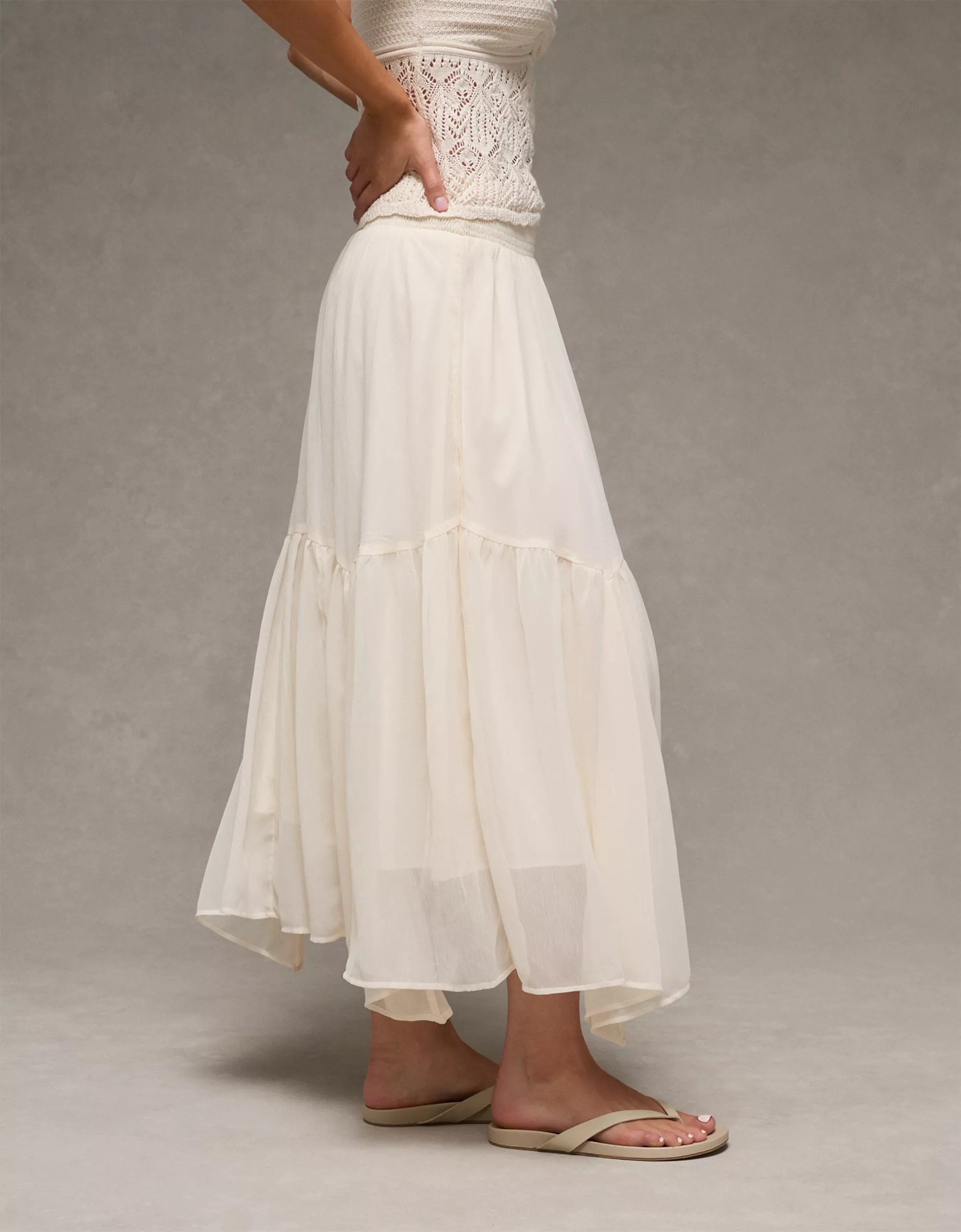 AE Smocked Handkerchief Hem Maxi Skirt | American Eagle Outfitters (US & CA)