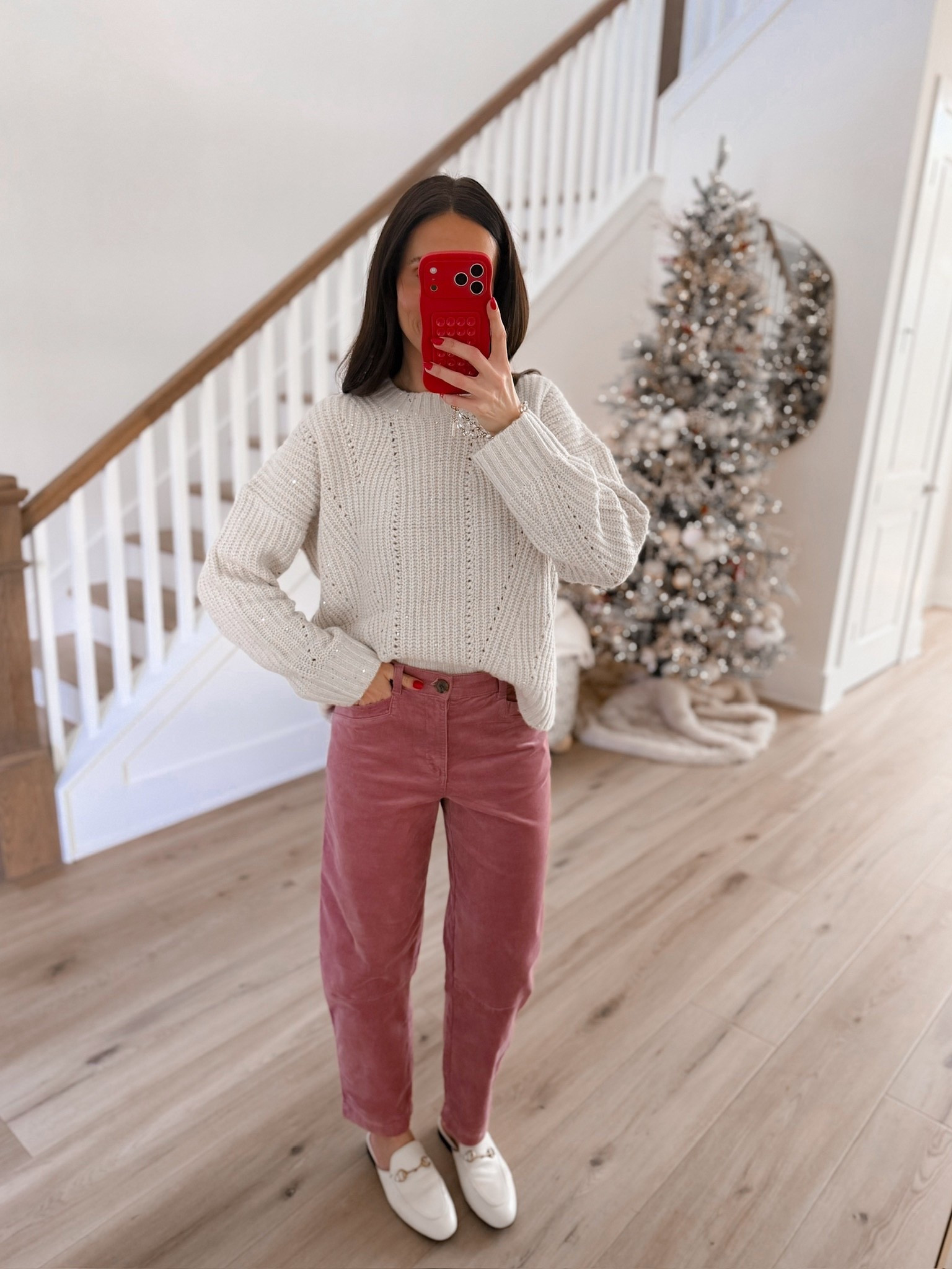 White loafers, Pink barrel pants, White sweater, Winter style, Chunky sweater, Annabrstyle 

#LTKHoliday #LTKSeasonal