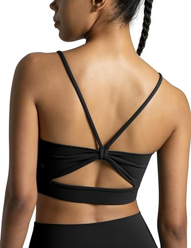 Colorfulkoala Women's Dreamlux Bowknot Strappy Sports Bras Light Impact Workout Yoga Tops(M, Black) | Amazon (US)