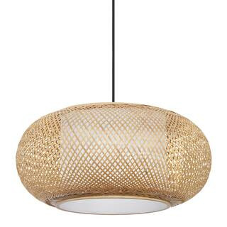 Hampton Bay Bayneswood 60-Watt 1-Light Natural Cane Pendant With Black Accents HB3660-334 - The H... | The Home Depot