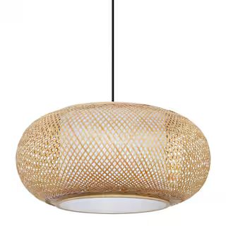 Hampton Bay Bayneswood 60-Watt 1-Light Natural Cane Pendant With Black Accents HB3660-334 - The H... | The Home Depot