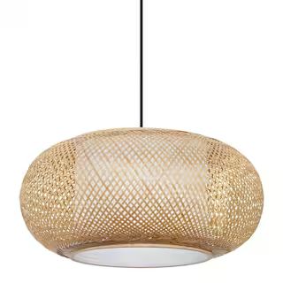 Hampton Bay Bayneswood 60-Watt 1-Light Natural Cane Pendant With Black Accents HB3660-334 - The H... | The Home Depot