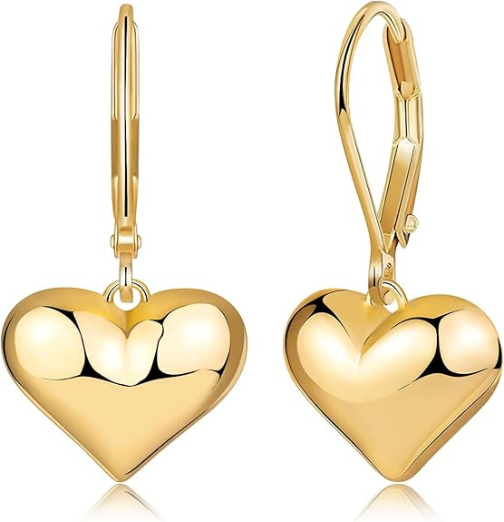 FSLEAD 14K Gold Earring Heart Bar Flower Earrings for Women Gold Silver Heart Leverback Drop Earr... | Amazon (US)