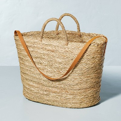 Woven Picnic Tote with Faux Leather Strap - Hearth & Hand™ with Magnolia | Target