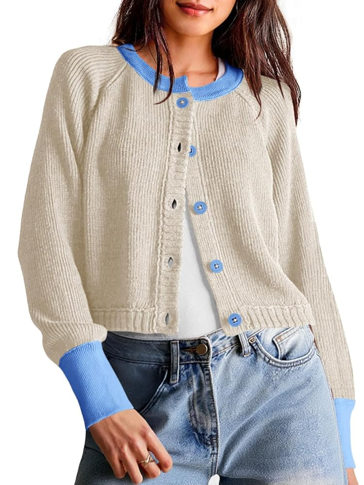 Saodimallsu Womens Cropped Cardigan Sweaters Button Down Open Front Long Sleeve Fall Trendy Color... | Amazon (US)