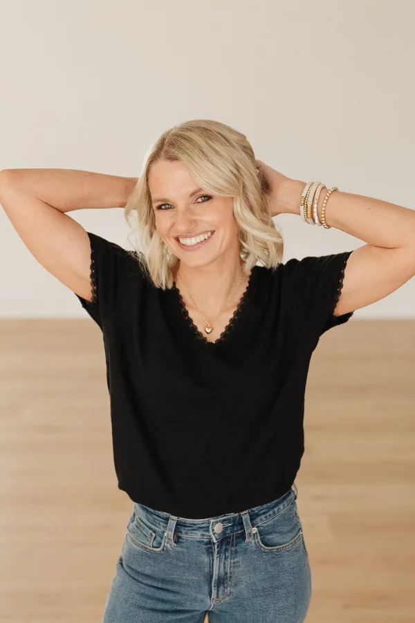 Sunny Lace Trim V-Neck Top Black | Dear John Denim