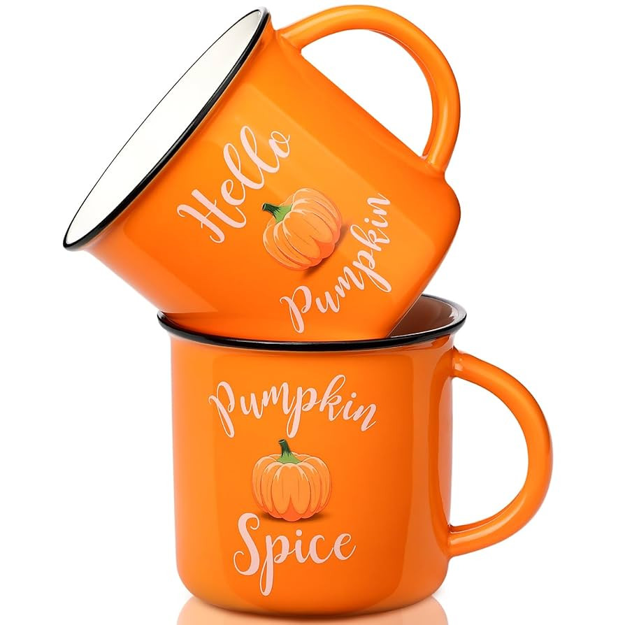 Mumufy 2 Pieces 400ml Hello Pumpkin Autumn Cups Pumpkin Spice Autumn Coffee Cup Orange Pumpkin Cu... | Amazon (DE)