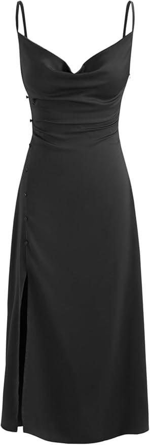 CIDER Solid Cowl Neck Slit Midi Dress | Amazon (US)