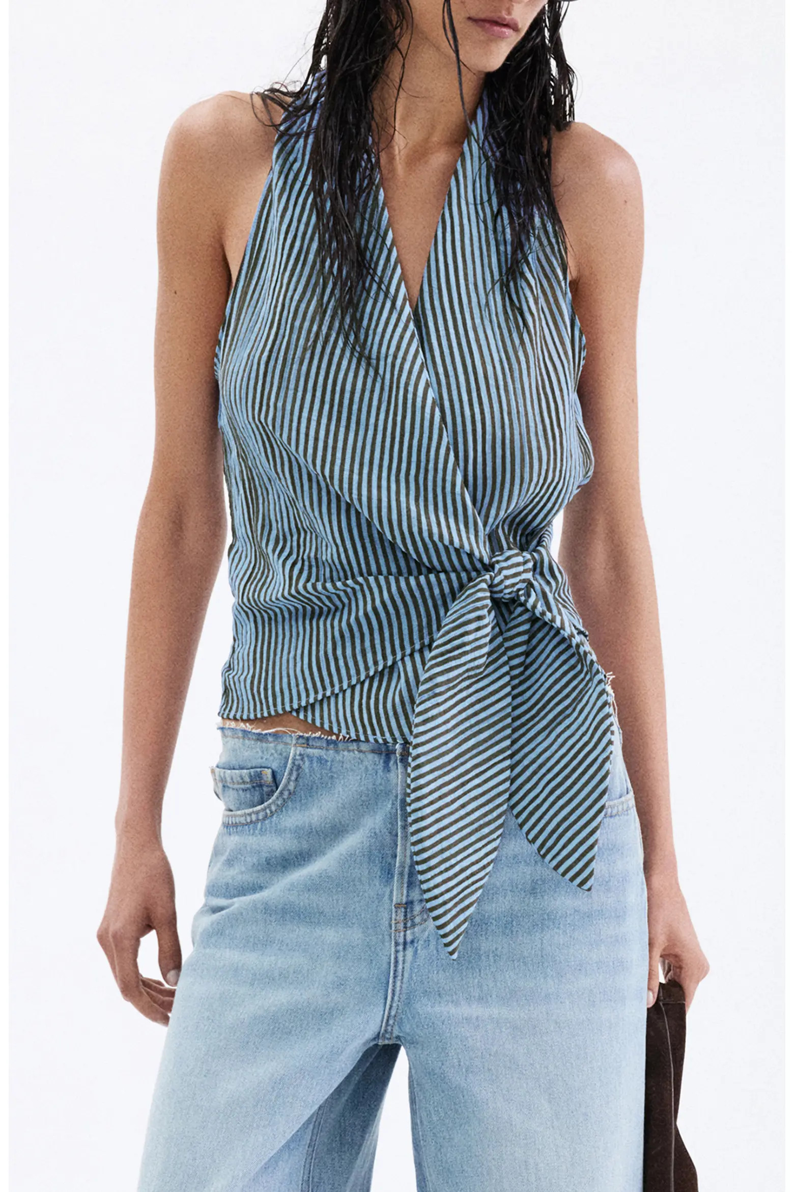 MANGO Striped Halter Top with Fixed Knot (Women) | Nordstrom | Nordstrom
