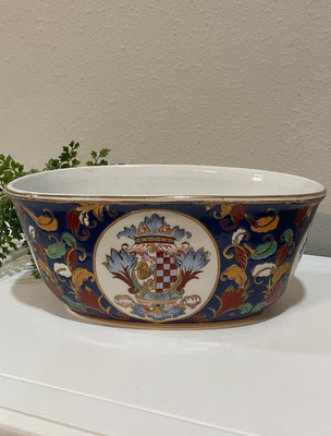 Vtg Armorial Coat of Arms Floral Porcelain Neiman Marcus Oval Vase Planter Pot | eBay US