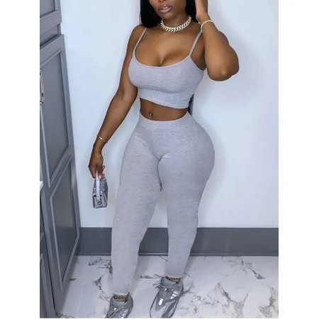 LovelyWholesale Women s Cami Crop Top Yoga U Neck Sleeveless Pants Set | Walmart (US)