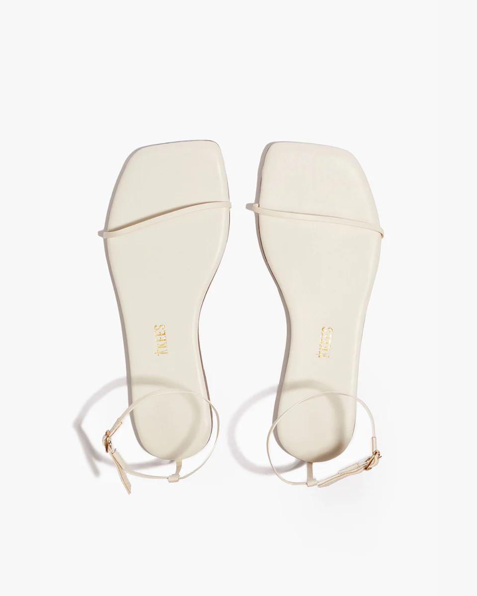 TKEES Square Toe Twiggy Leather Sandals in Cream | TKEES