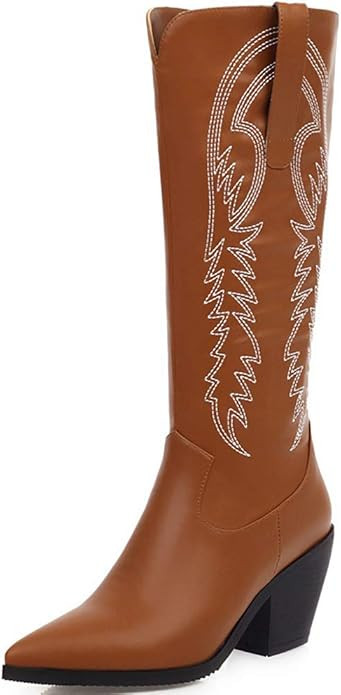 Vimisaoi Knee High Boots for Women, Pointed Toe Pull On Chunky High Heel Western Cowgirl Cowboy W... | Amazon (US)