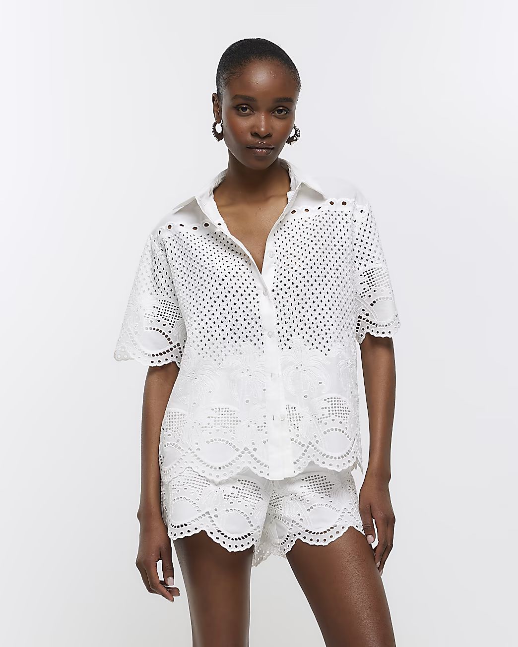 White lace short sleeve shirt | River Island (US)