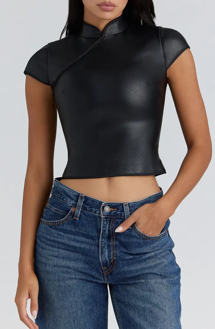 Bobbi Mandarin Collar Faux Leather Crop Top | Nordstrom