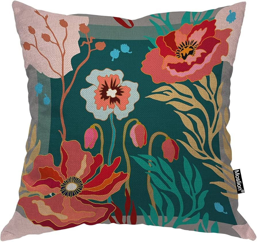 Amazon.com: Moslion Poppy Pillowcases 18x18 Inch Abstract Tropical Blooming Flower Floral Autumn ... | Amazon (US)