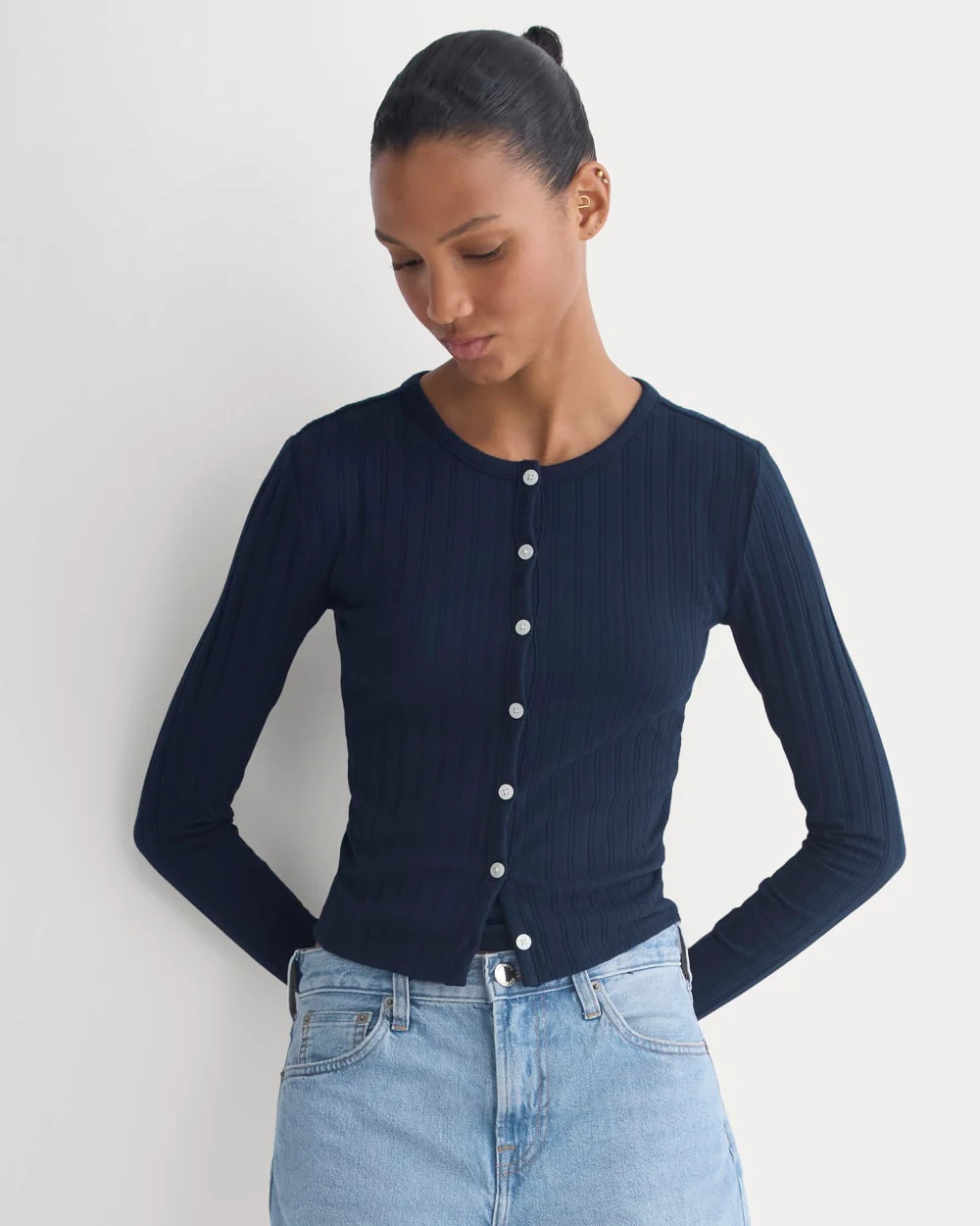 Cardigan in Pointelle | Deep Navy | Everlane