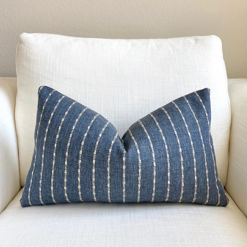 Extra Long Lumbar Dark Blue White and Gray Striped Throw | Etsy | Etsy (US)