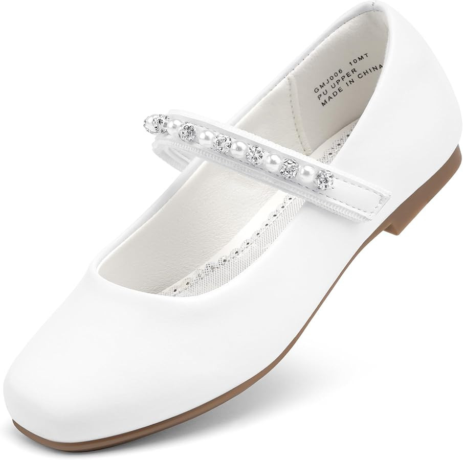 Stelle Girls Wedding Dress Shoes Ballet Flats Flower Party Mary Jane with Beaded Straps Toddler/L... | Amazon (US)