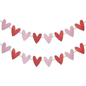 2Pcs Red & Pink Glittery Heart Garland Banner- Valentines Day Decorations,Wedding Engagement Bach... | Amazon (US)