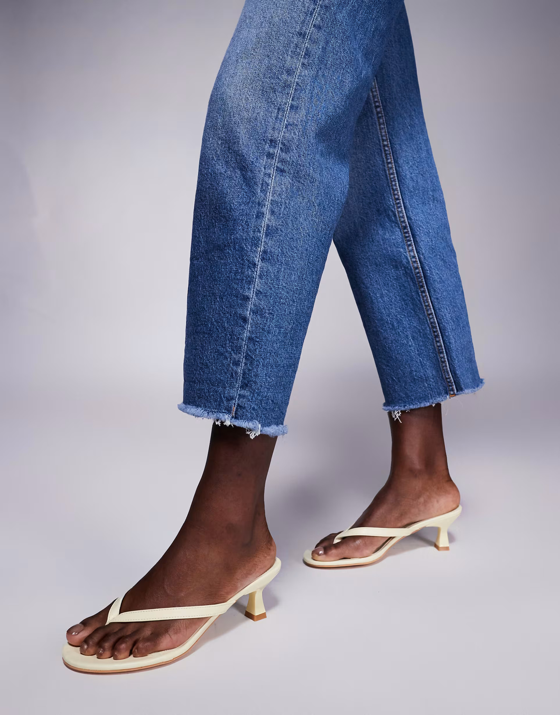 Public Desire Wide Fit Evermore toe thong kitten heeled sandals in yellow | ASOS | ASOS (Global)