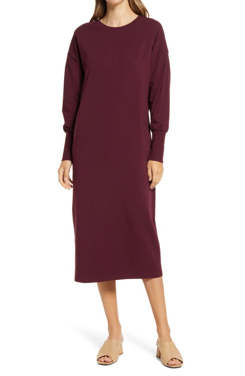 Dolman Long Sleeve Stretch Cotton Midi Dress | Nordstrom