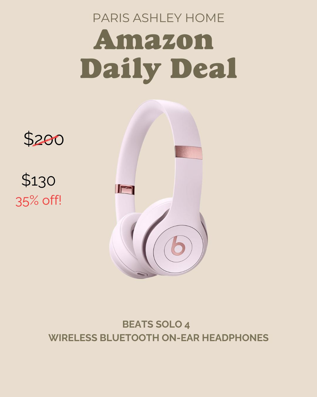 Amazon Daily Deal! Beats Solo 4  
Wireless Bluetooth On-Ear Headphones
 

 #LTKSeasonal #LTKActive #LTKSaleAlert