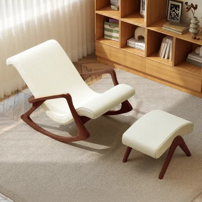 Solid Wood Rocking Chair & Ottoman Set – Ergonomic, Neutral Upholstery, Gentle Rocking Motion | Wayfair North America