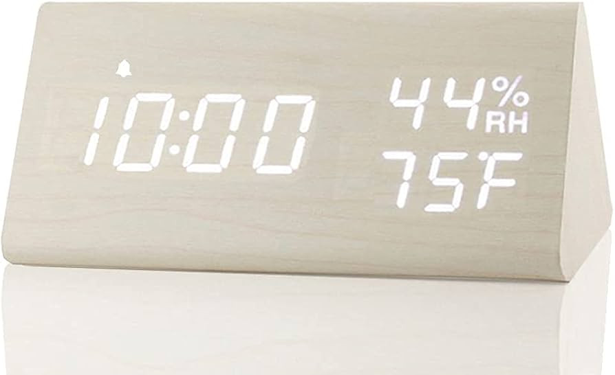 JALL Digital Alarm Clock, with Wooden Electronic LED Time Display, 3 Alarm Settings, Humidity & T... | Amazon (US)