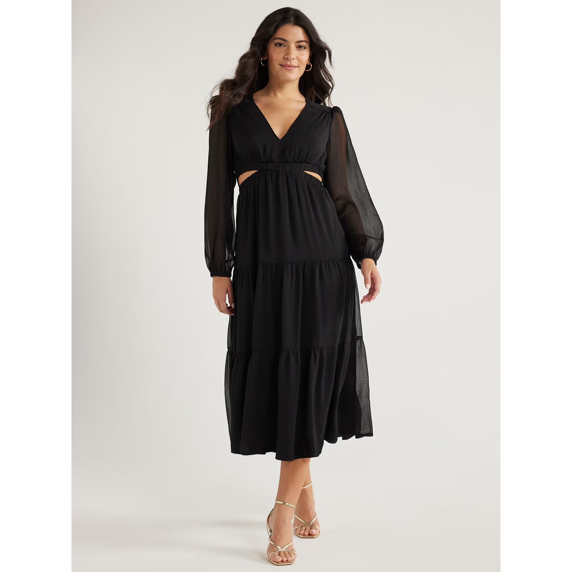 Sofia Jeans Women's Cutout Maxi Dress with Long Sleeves, Above Ankle Length, Sizes XS-3XL | Walmart (US)