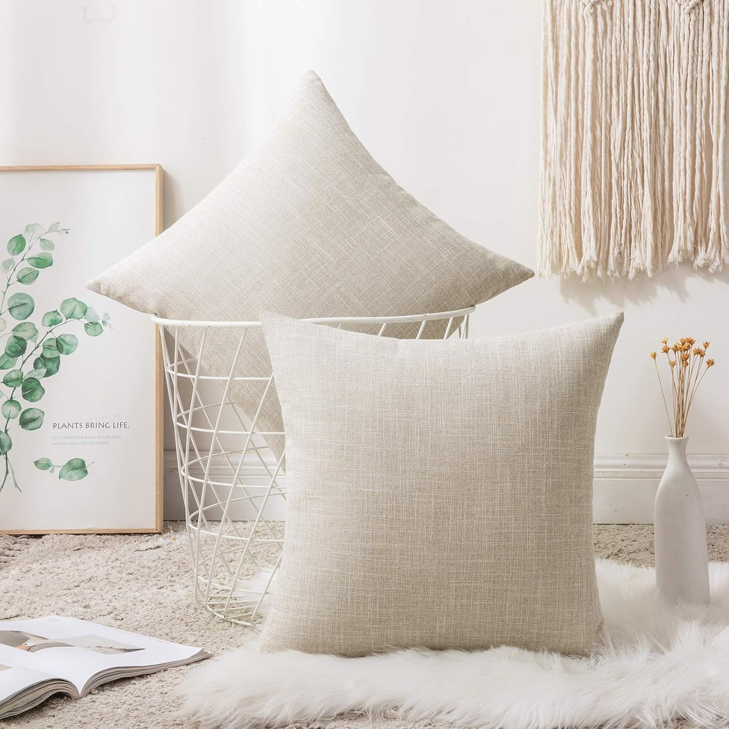 MIULEE Pack of 2 Decorative Throw Pillow Covers Farmhouse Linen Burlap Square Solid Throw Cushion... | Amazon (US)