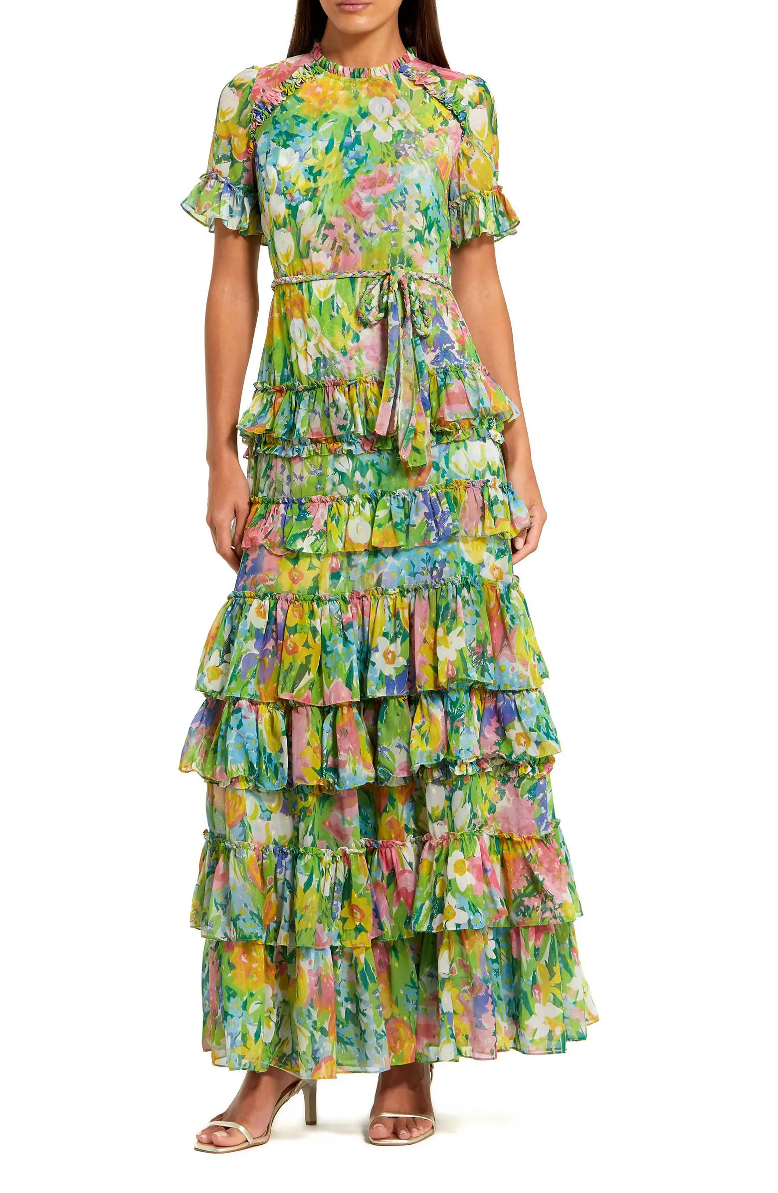 Floral Printed Chiffon Tiered Ruffle Gown | Nordstrom