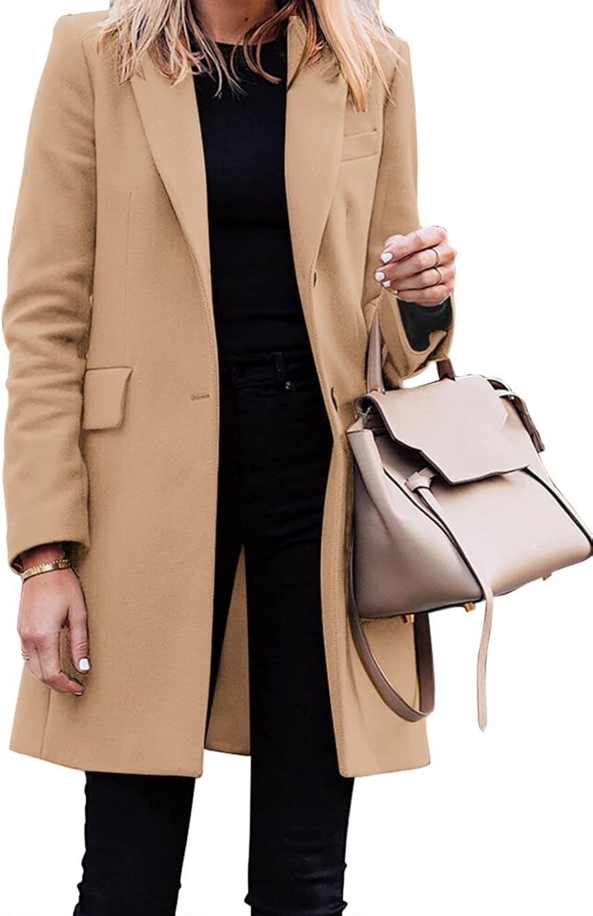 Zwurew Women's Notched Lapel Cotton Blend Coat Winter Single Breasted Outwear Casual Thicken Mid ... | Amazon (US)