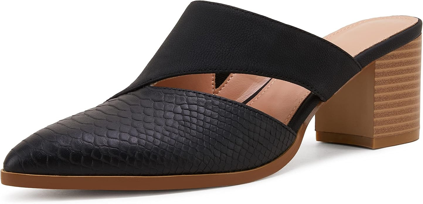 Syktkmx Women's Cutout Backless Mules Slip On Closed Toe Chunky Stacked Heeled Sandals | Amazon (US)