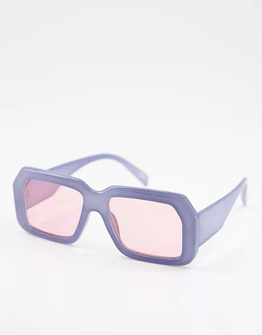 ASOS DESIGN oversized retro sunglasses in blue with pink lens - MBLUE | ASOS (Global)