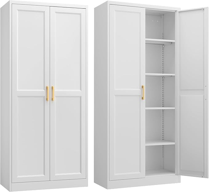 Kitchen Pantry Cabinet,71”White Metal Pantry Storage Cabinet with Doors and 4 Adjustable Shelve... | Amazon (US)