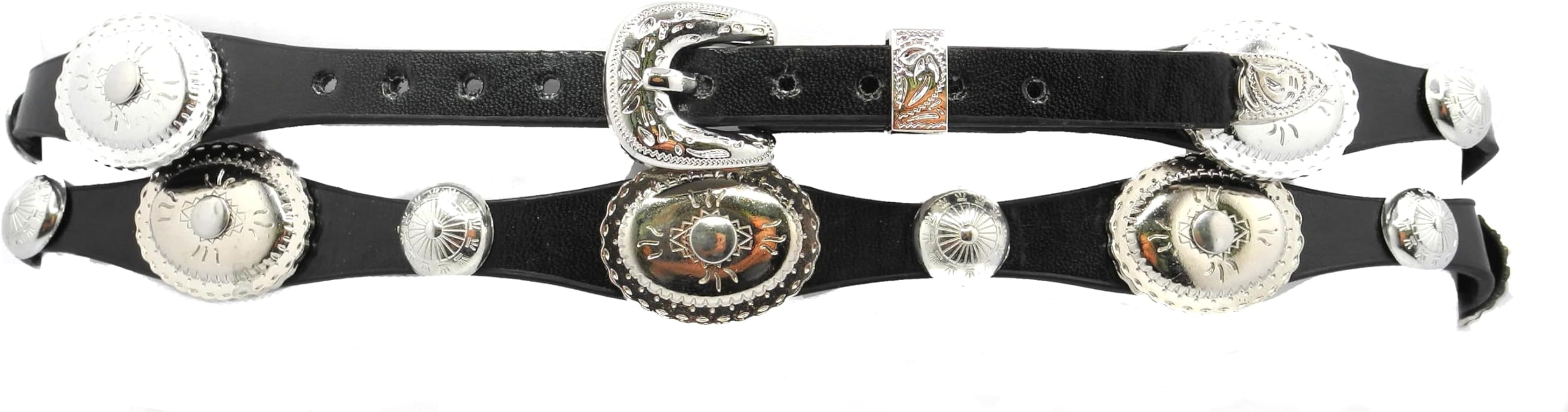 Western Hatband -Black Leather- Silver Conchos | Amazon (US)