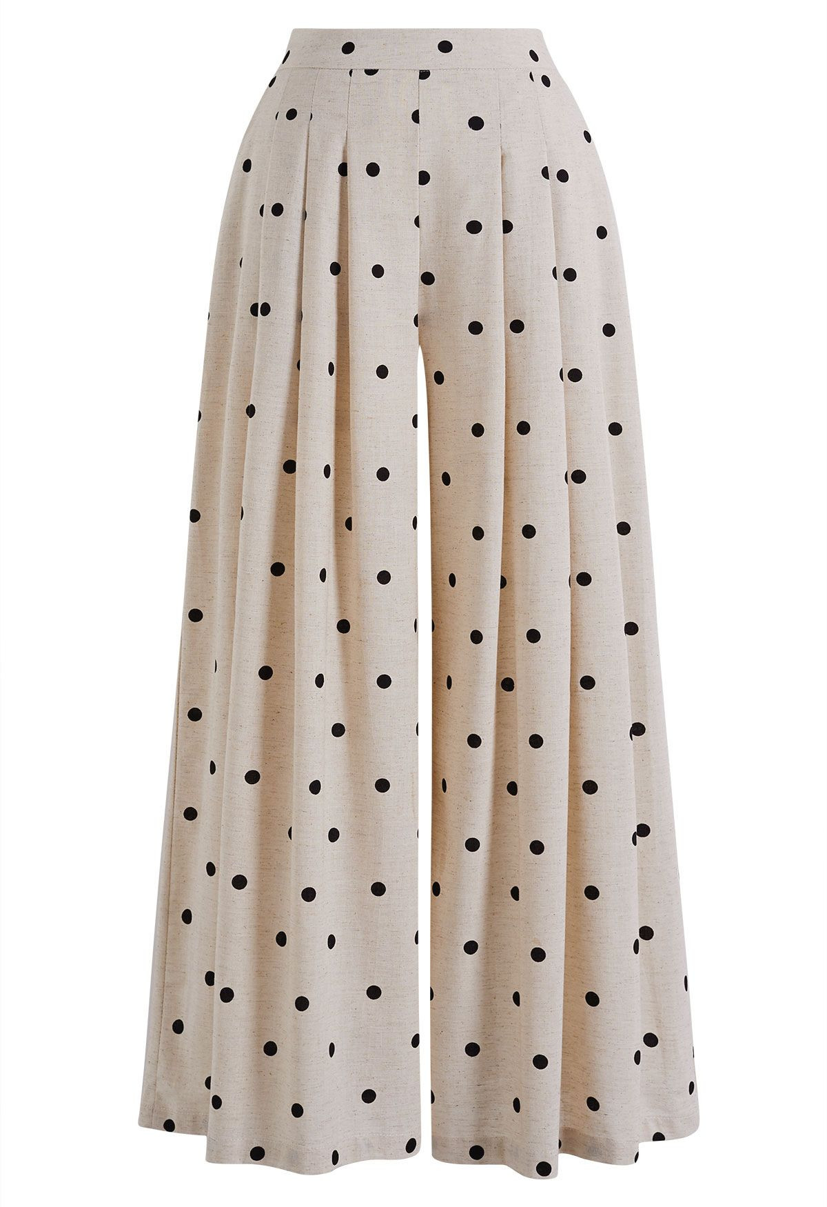 Polka Dot Pleated Linen-Blend Palazzo Pants for Cafe Hangout & Weekend Shopping | Chicwish