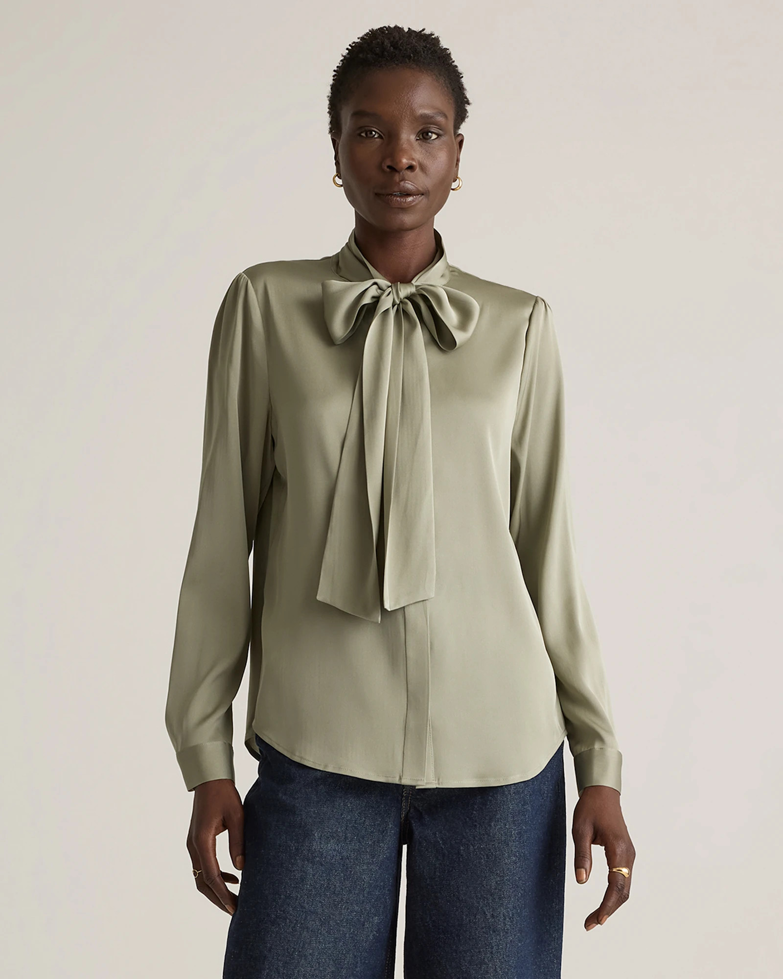 Washable Stretch Silk Tie Neck Blouse | Quince