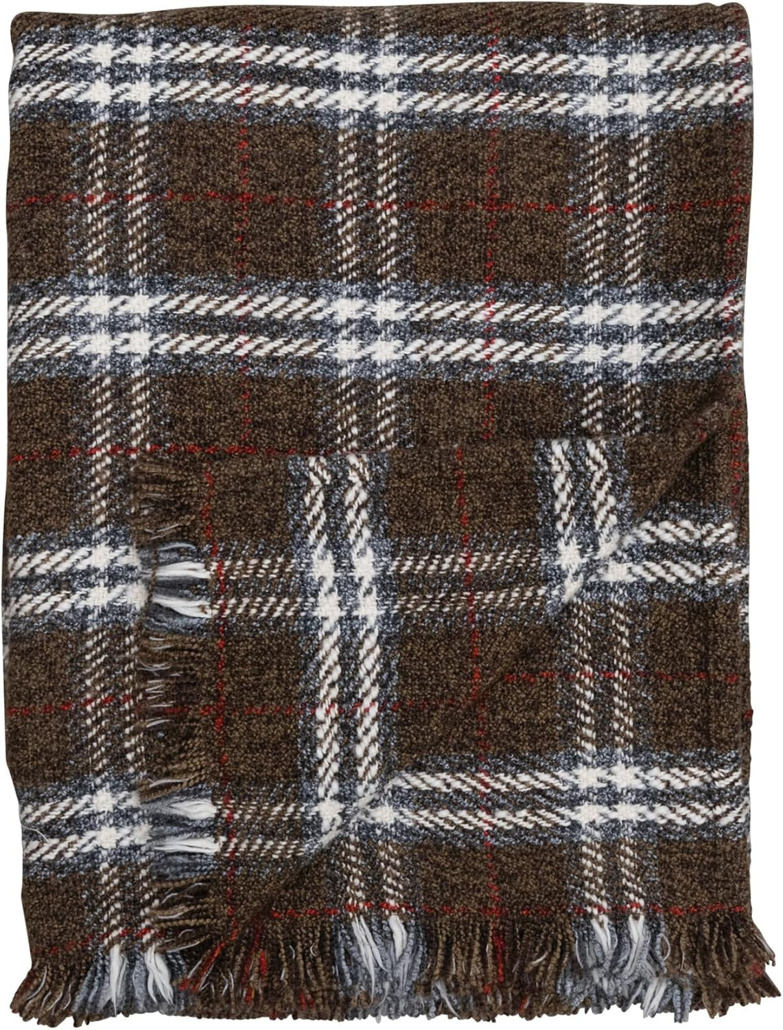 Creative Co-Op Fabric Blend Blanket with Fringe, Brown Plaid Throws, 60" L x 50" W x 0" H, Multic... | Amazon (US)