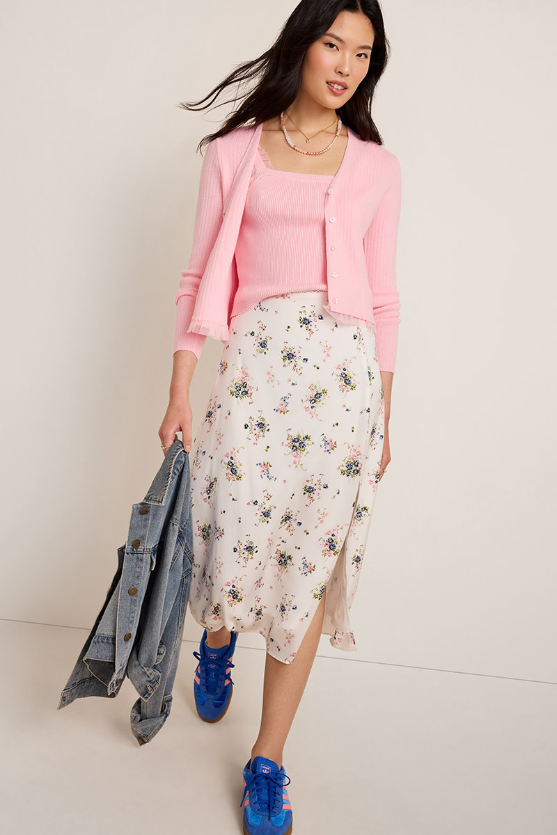 Vicky Floral Satin Midi Skirt | Francesca's