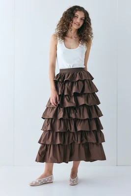 Thalia Midi Skirt Chocolate | VRG Grl