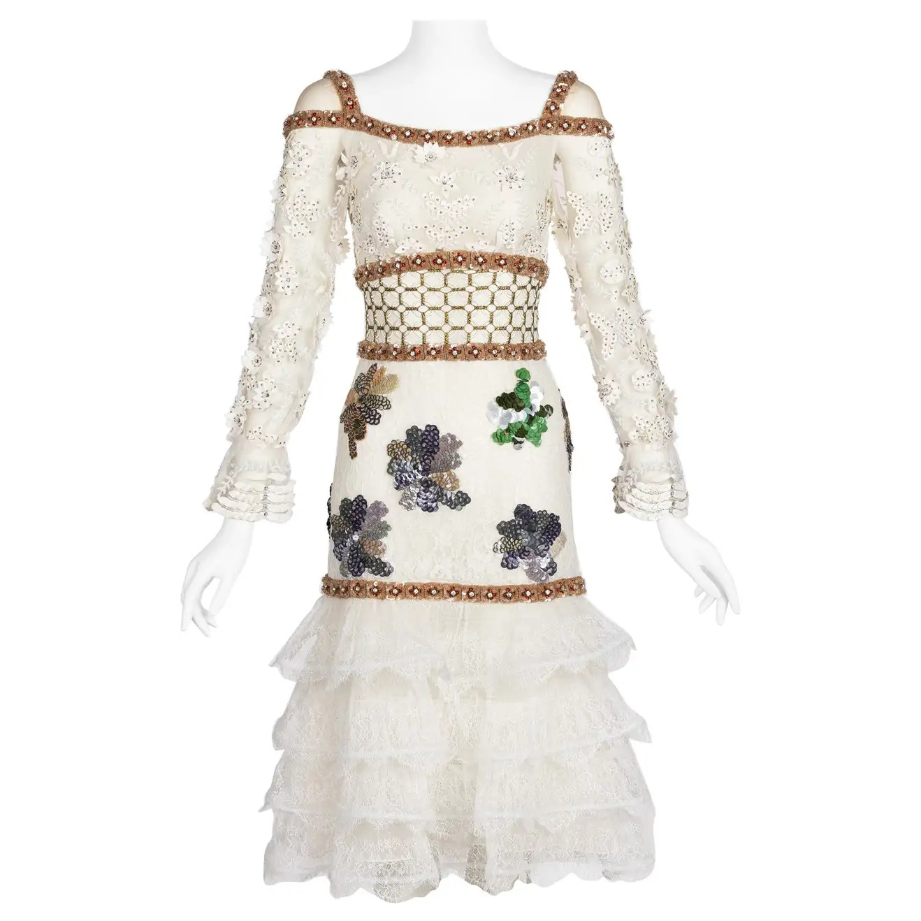 Rodarte Runway Crystal Sequin Lace Ruffle Dress FW 2016 | 1stDibs