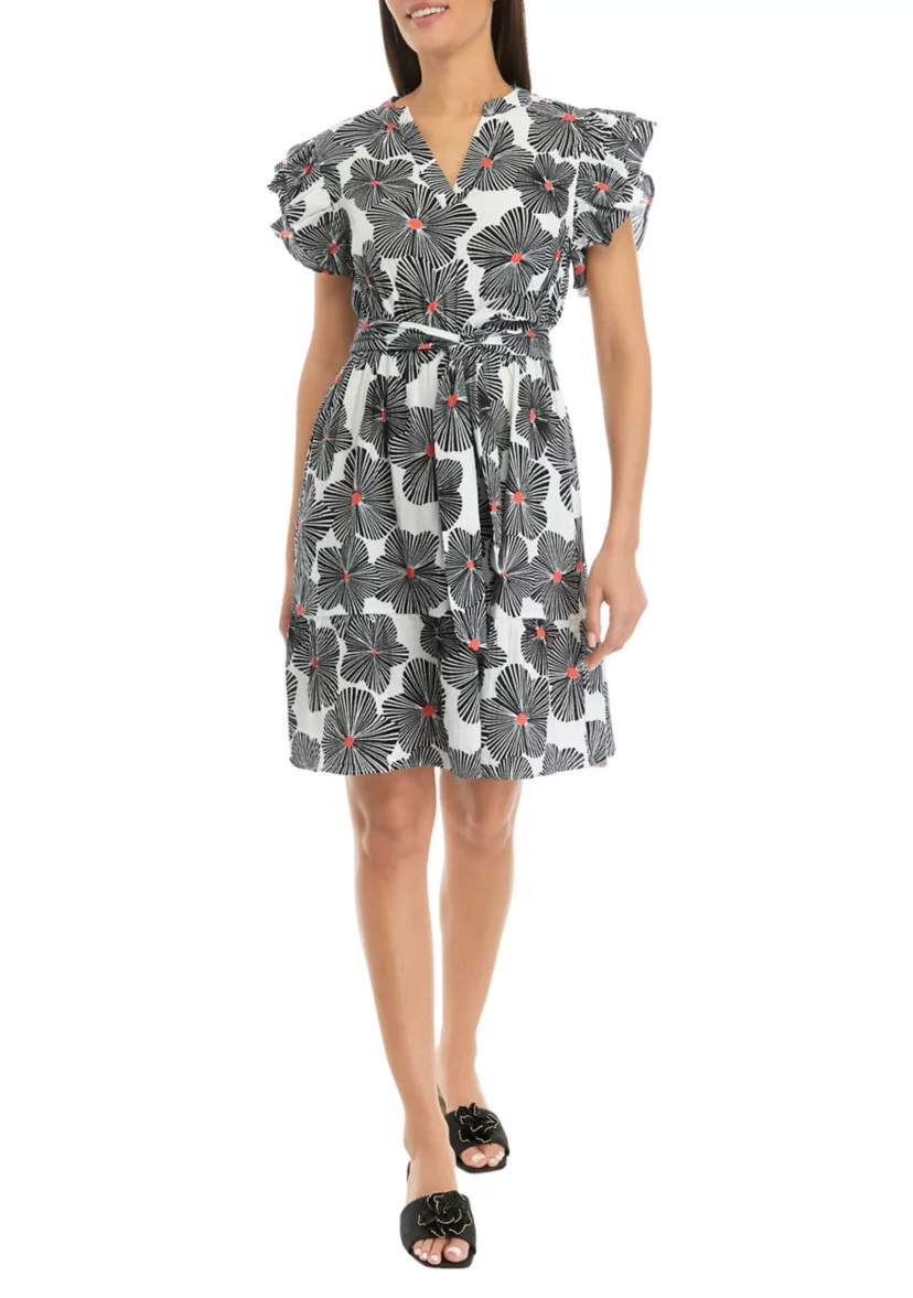 Women's Printed Flutter Sleeve Dress | Belk