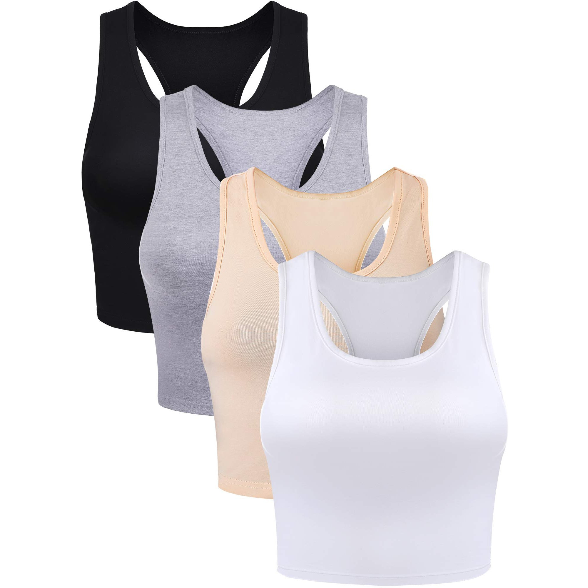 LEZMORE 4 Pieces Women'S Basic Crop Tank Tops Sleeveless Racerback Crop Gym Clothes Sports Top US... | Walmart (US)
