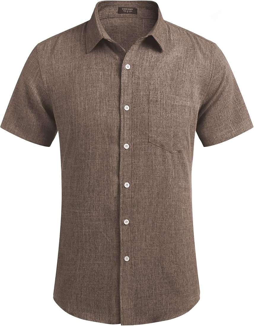 COOFANDY Men's Casual Linen Button Down Shirt Short Sleeve Beach Shirt | Amazon (US)