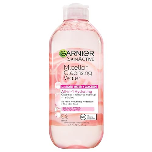 Garnier Micellar Water with Rose Water and Glycerin, Hydrating Facial Cleanser & Makeup Remover, For All Skin Types, Vegan, Cruelty Free, 13.5 Fl Oz (400mL), 1 Count | Amazon (US)
