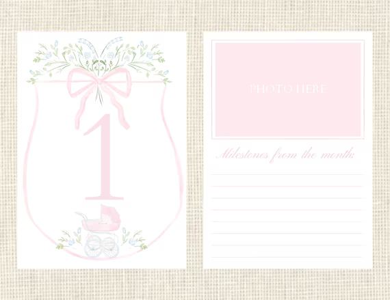 Watercolor Baby Milestone Cards Two Sided / Floral Crest / | Etsy | Etsy (US)