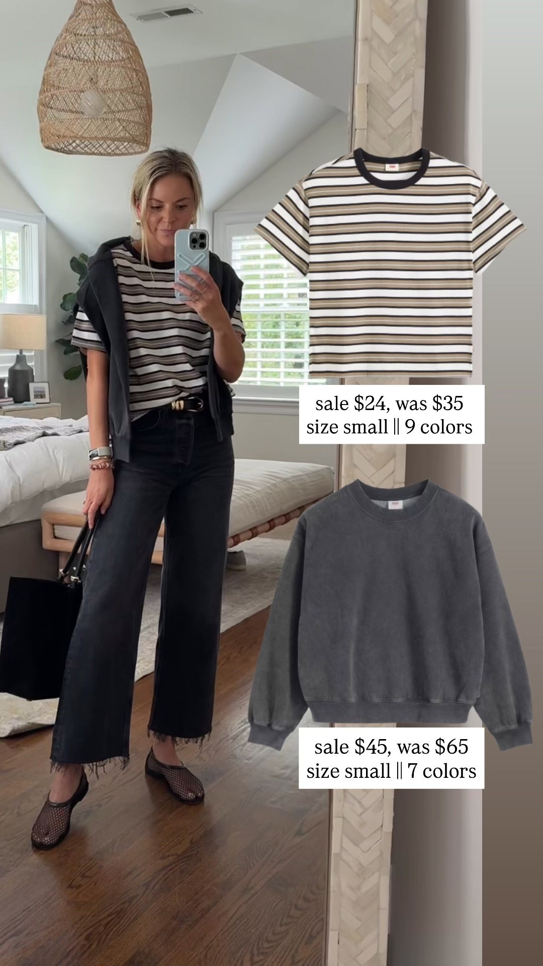 New fall styles 30% off ! 
-small tee + sweatshirt, both tts 
-26R jeans, tts, I’m 5’5
-flats tts

#LTKSaleAlert