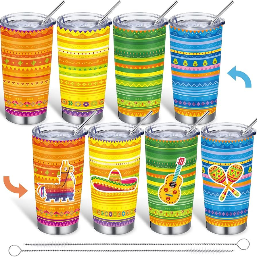 Ramede 4 Pcs Mexican Gifts Travel Tumblers, Fiesta Party Mexican Theme Party Supplies Cinco De Ma... | Amazon (US)